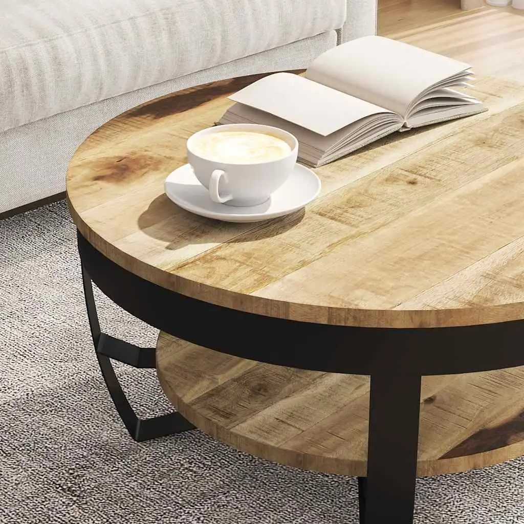 Coffee Table 65cm Solid Mango Wood Industrial Vintage Side End Table Shelf