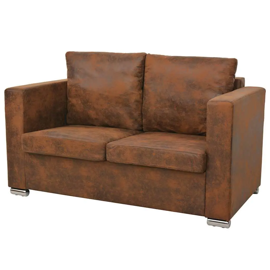 2-Seater Sofa Brown Artificial Suede Modern Living Room Furniture Lounge Couch