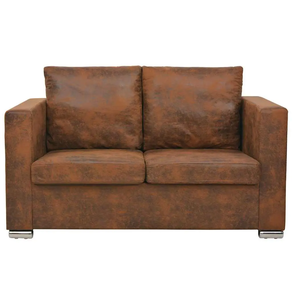 2-Seater Sofa Brown Artificial Suede Modern Living Room Furniture Lounge Couch