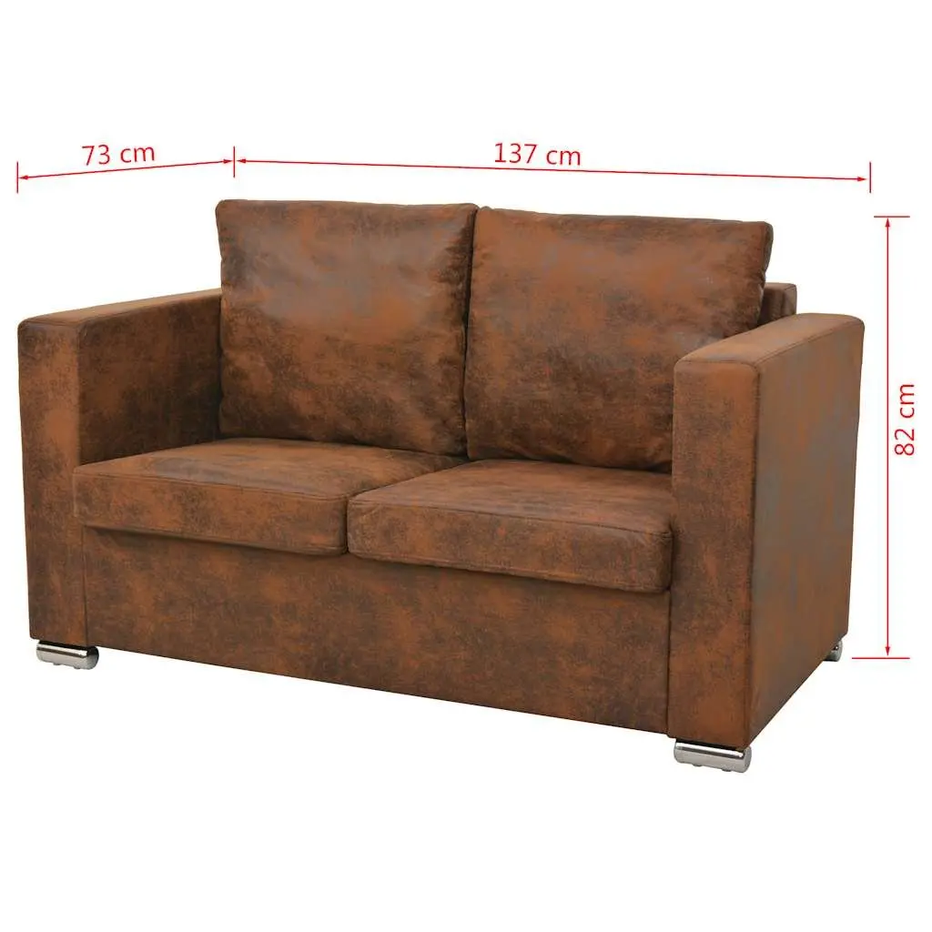 2-Seater Sofa Brown Artificial Suede Modern Living Room Furniture Lounge Couch