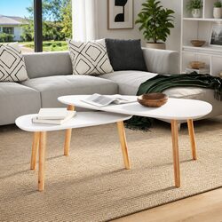 Scandinavian Coffee Table Set - 2 Wooden Accent Tables
