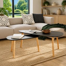 Scandinavian Coffee Table Set: 2 Black Tables Included