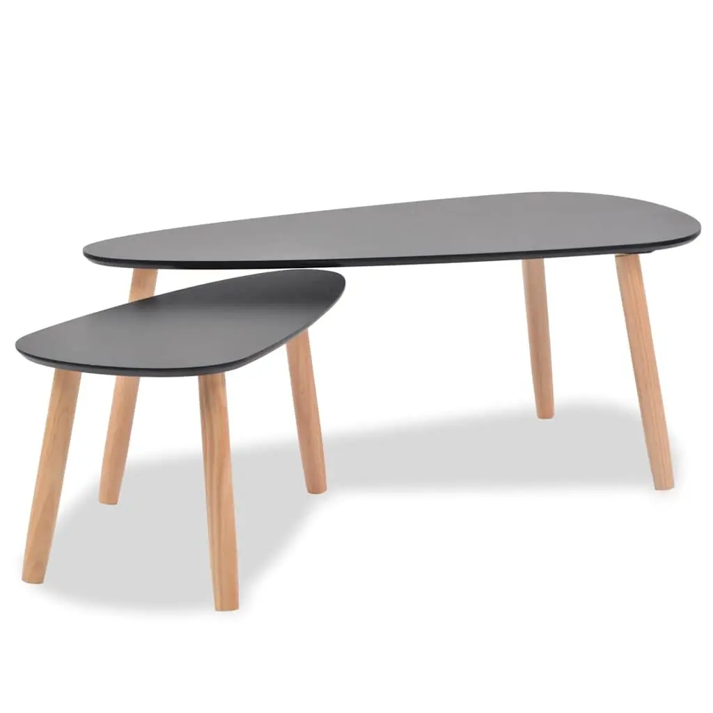 Coffee Table Set 2 Pieces Scandinavian Style Living Room Accent Furniture Black