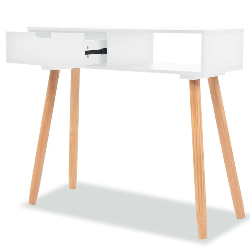 White Console Table Solid Pinewood End Table with Drawer Storage Display Stand
