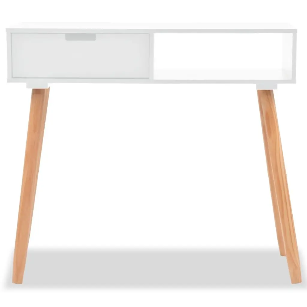 White Console Table Solid Pinewood End Table with Drawer Storage Display Stand
