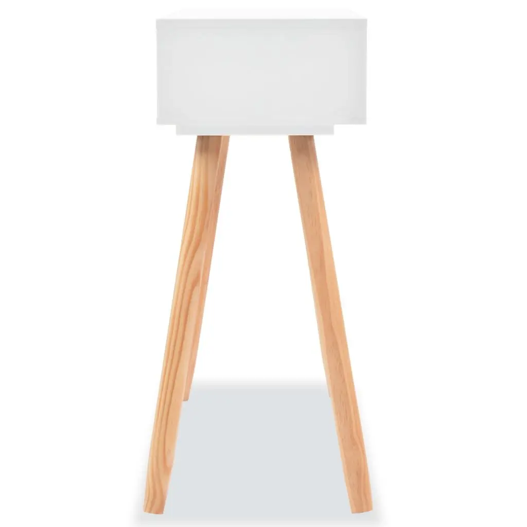 White Console Table Solid Pinewood End Table with Drawer Storage Display Stand