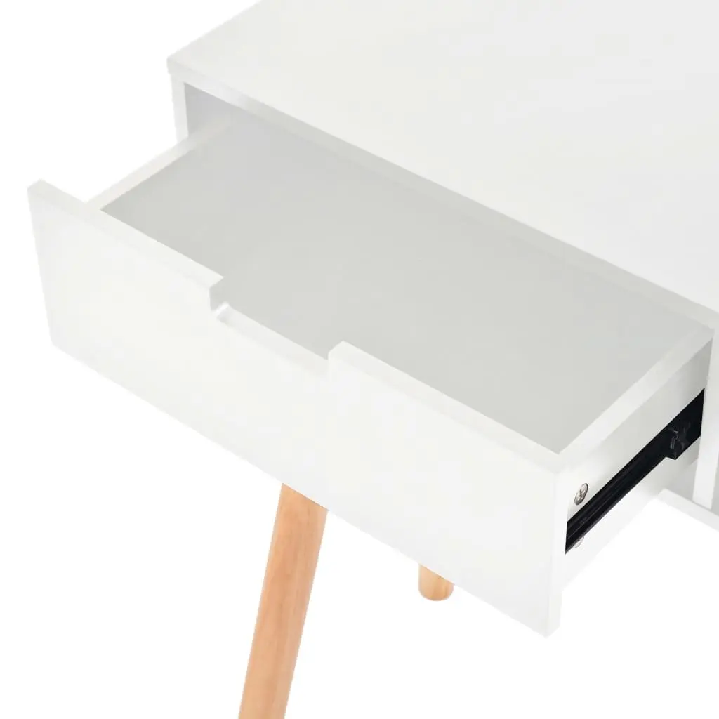 White Console Table Solid Pinewood End Table with Drawer Storage Display Stand
