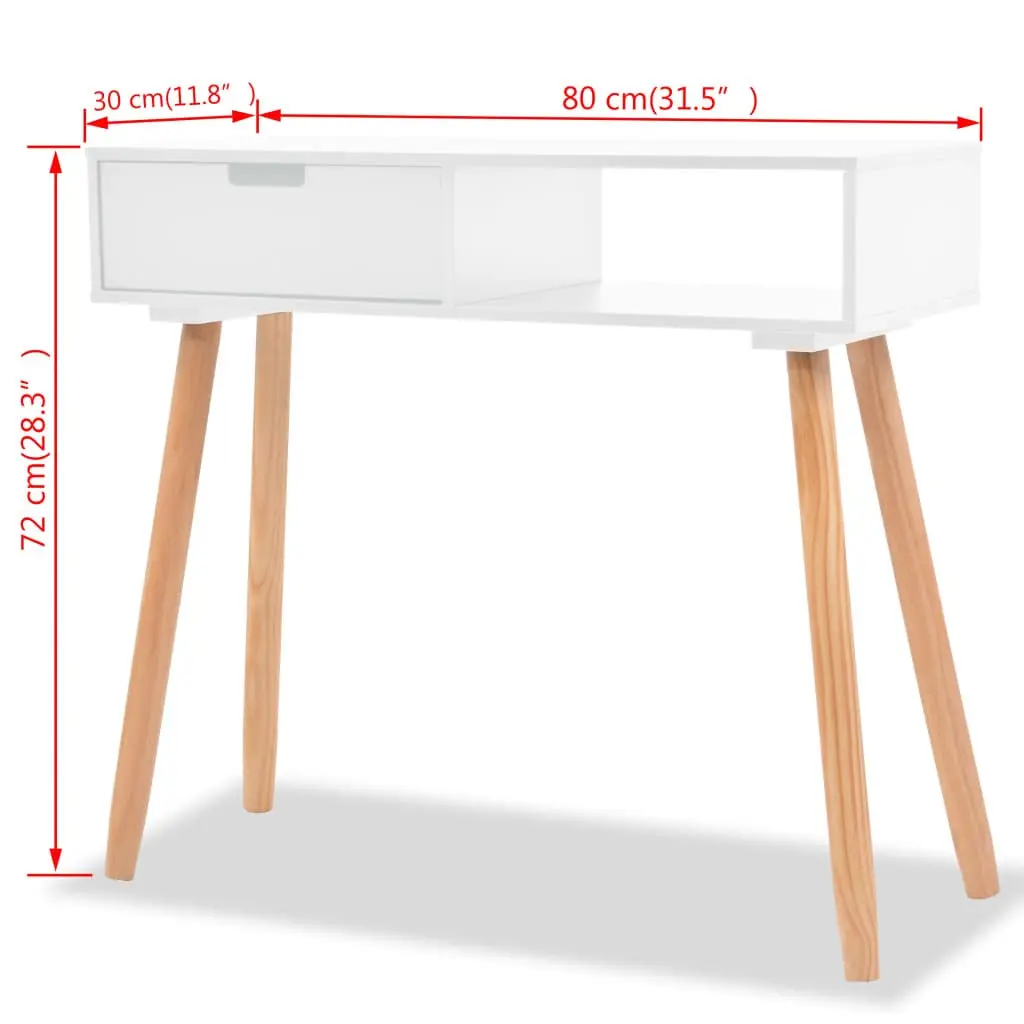 White Console Table Solid Pinewood End Table with Drawer Storage Display Stand