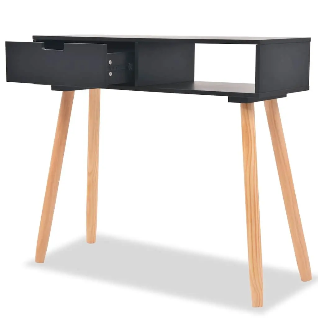 Black Console Table Solid Pinewood Accent End Table Living Room Furniture
