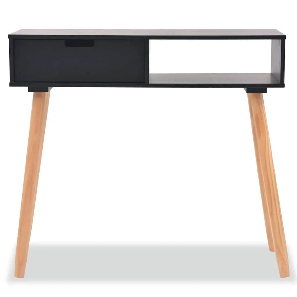 Black Console Table Solid Pinewood Accent End Table Living Room Furniture