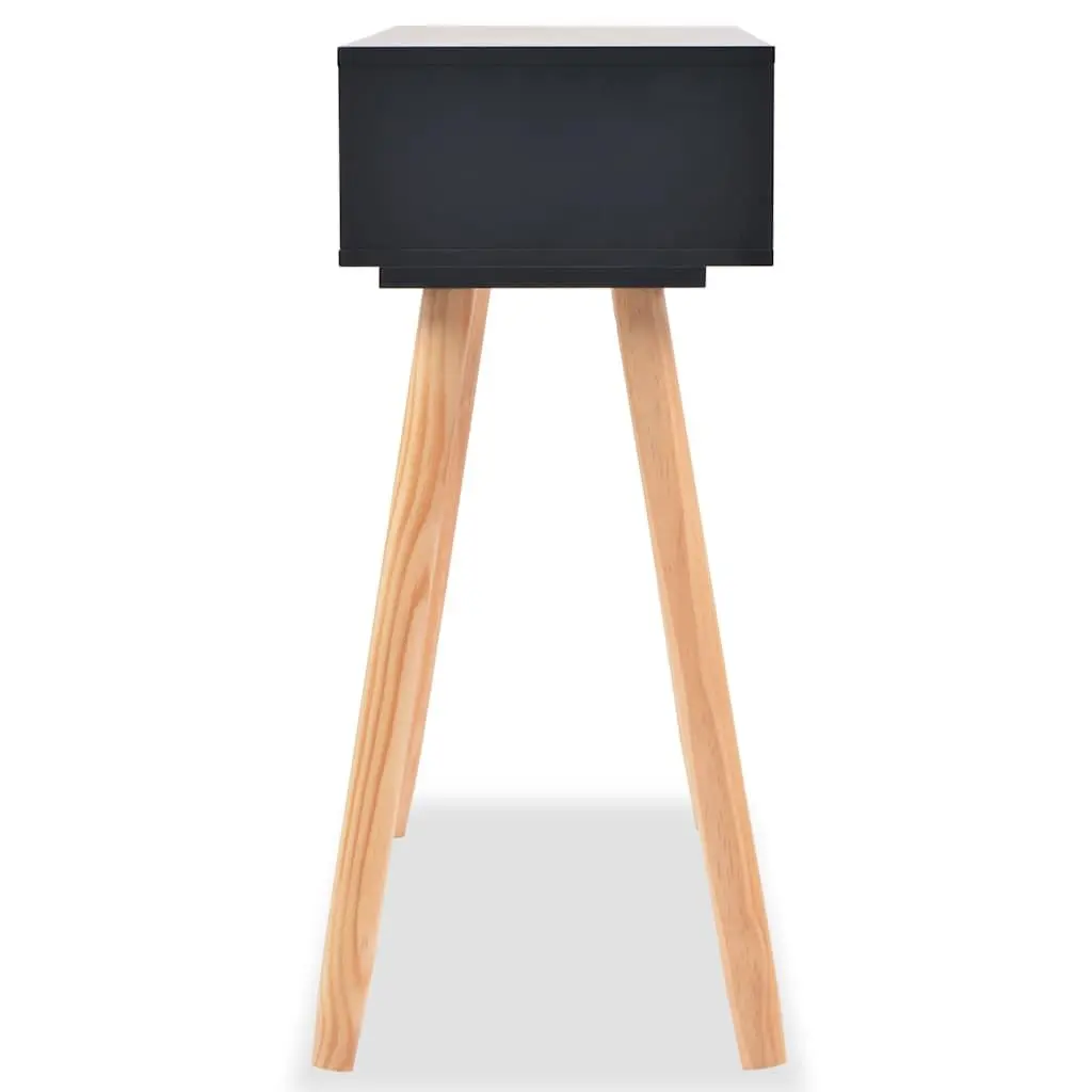 Black Console Table Solid Pinewood Accent End Table Living Room Furniture