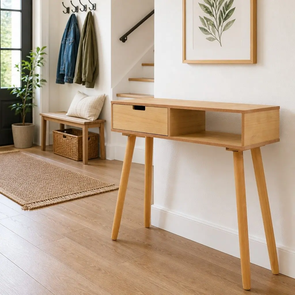 Console Table Solid Pinewood End Table Living Room Accent Furniture Brown