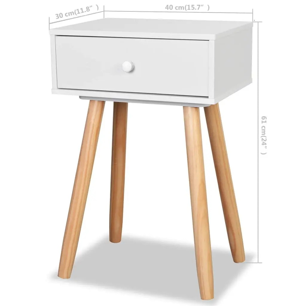 Bedside Tables 2 pcs Solid Pinewood White Nightstands Drawer Storage