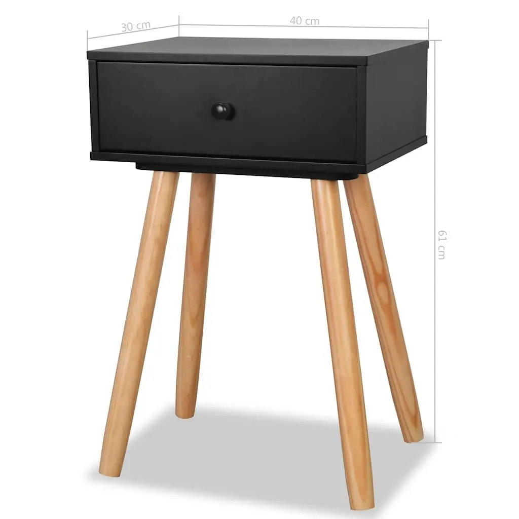 Bedside Tables 2 pcs Solid Pinewood Nightstands Black Bedroom Furniture Drawers