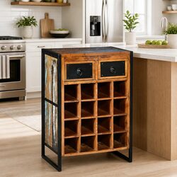 Wine Rack 16 Bottle Storage Cabinet Reclaimed Wood Industrial Style Vintage