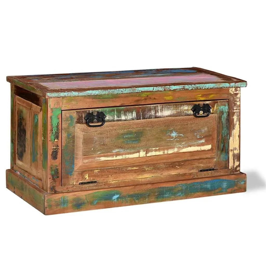Shoe Storage Bench Solid Reclaimed Wood Entryway Hall Seating with Interior