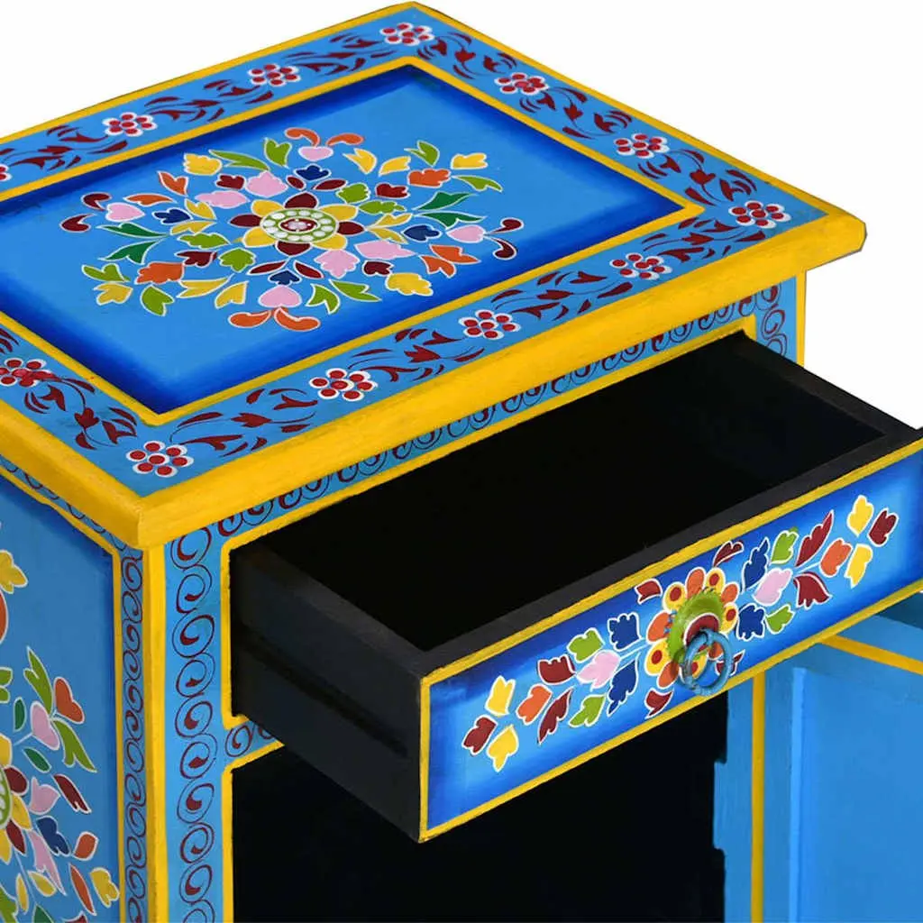 Wooden Turquoise Bedside Cabinet with Drawer and Storage