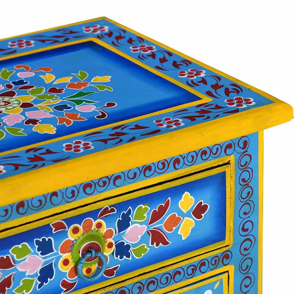 Wooden Turquoise Bedside Cabinet with Drawer and Storage