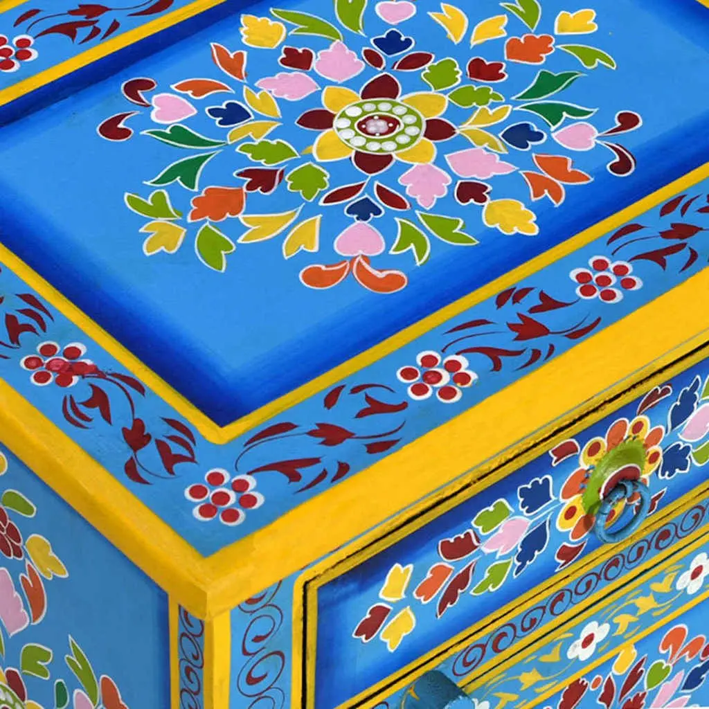 Wooden Turquoise Bedside Cabinet with Drawer and Storage