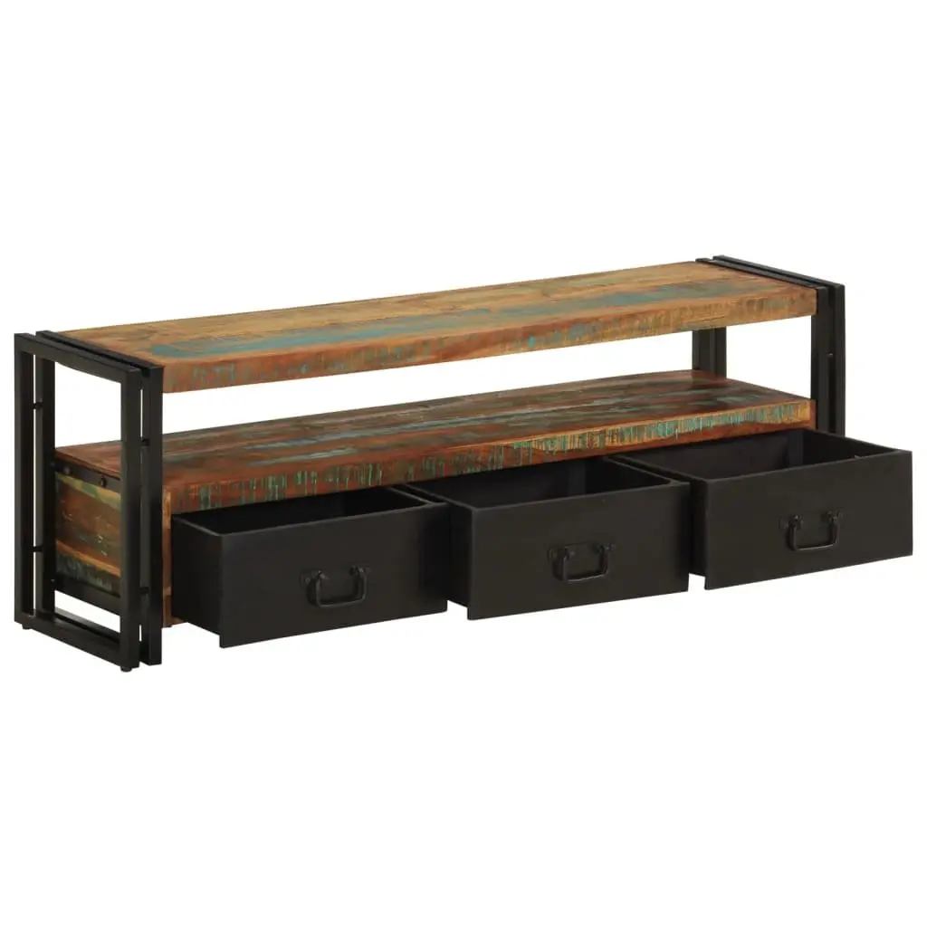TV Cabinet Solid Reclaimed Wood Industrial Style Antique Drawers Shelf Unit