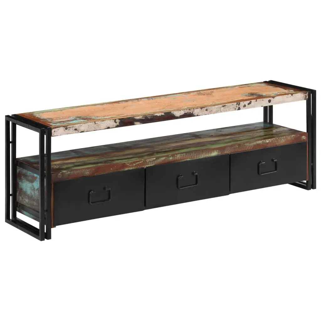 TV Cabinet Solid Reclaimed Wood Industrial Style Antique Drawers Shelf Unit