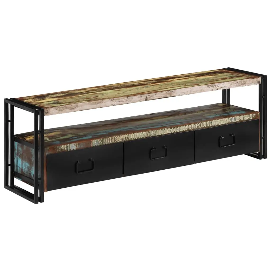 TV Cabinet Solid Reclaimed Wood Industrial Style Antique Drawers Shelf Unit