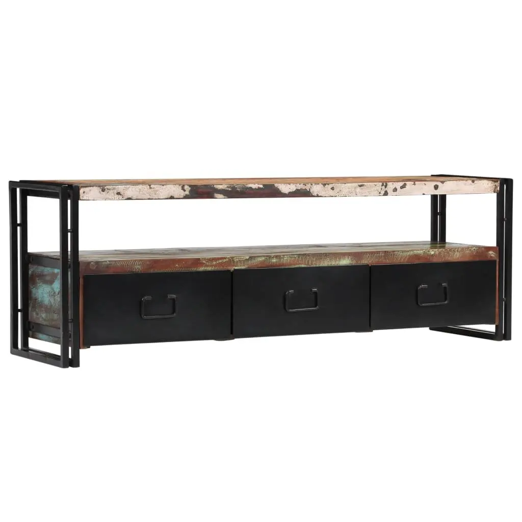 TV Cabinet Solid Reclaimed Wood Industrial Style Antique Drawers Shelf Unit