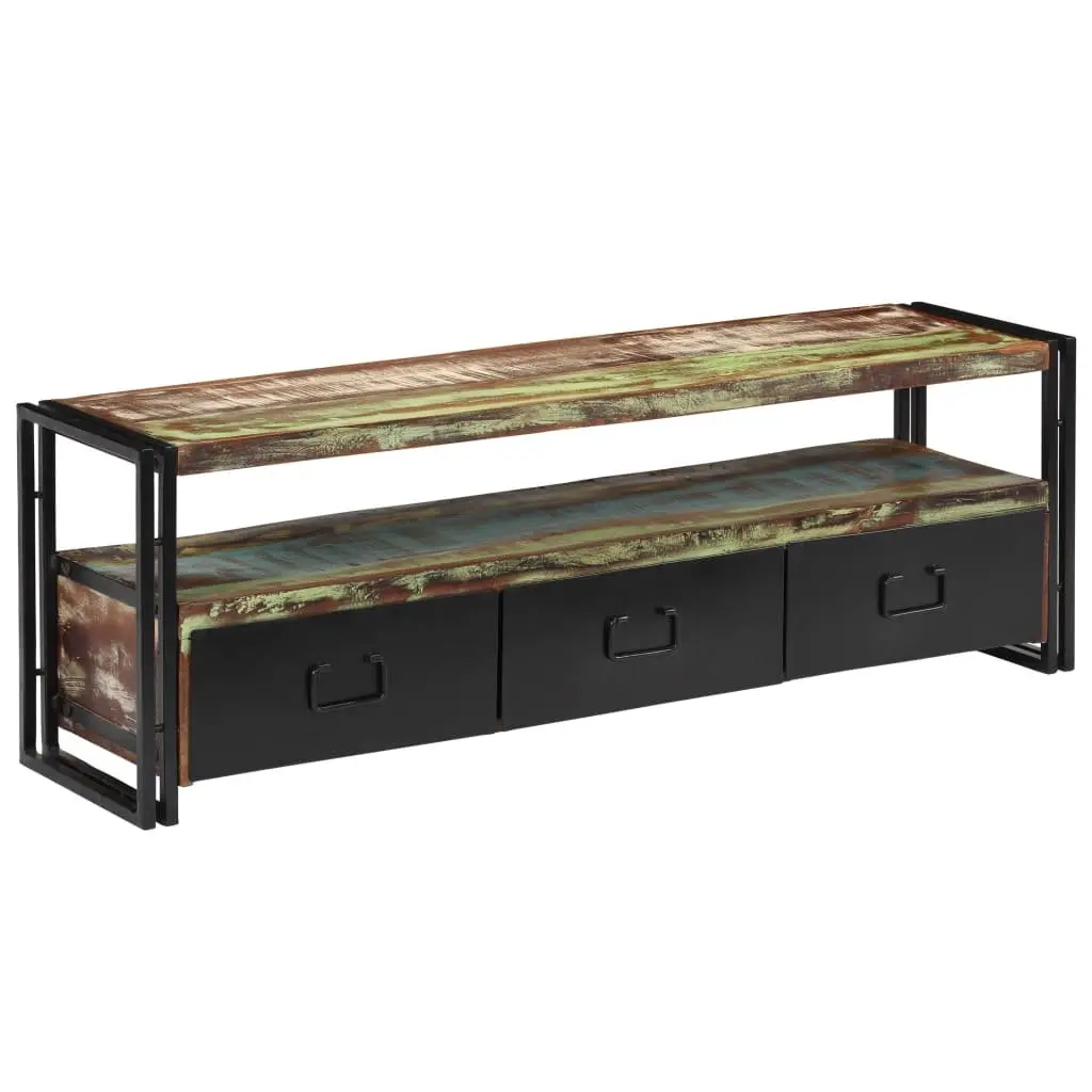 TV Cabinet Solid Reclaimed Wood Industrial Style Antique Drawers Shelf Unit