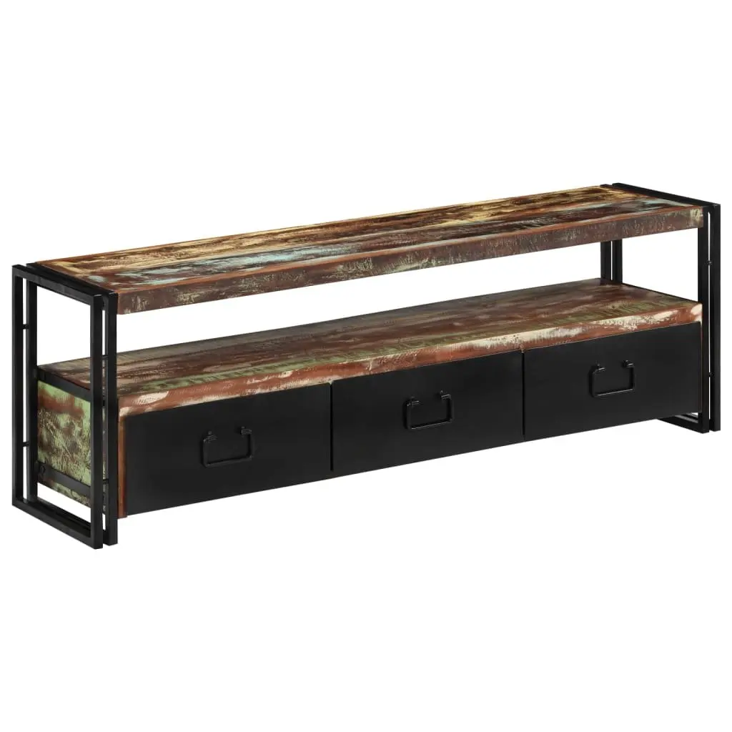 TV Cabinet Solid Reclaimed Wood Industrial Style Antique Drawers Shelf Unit