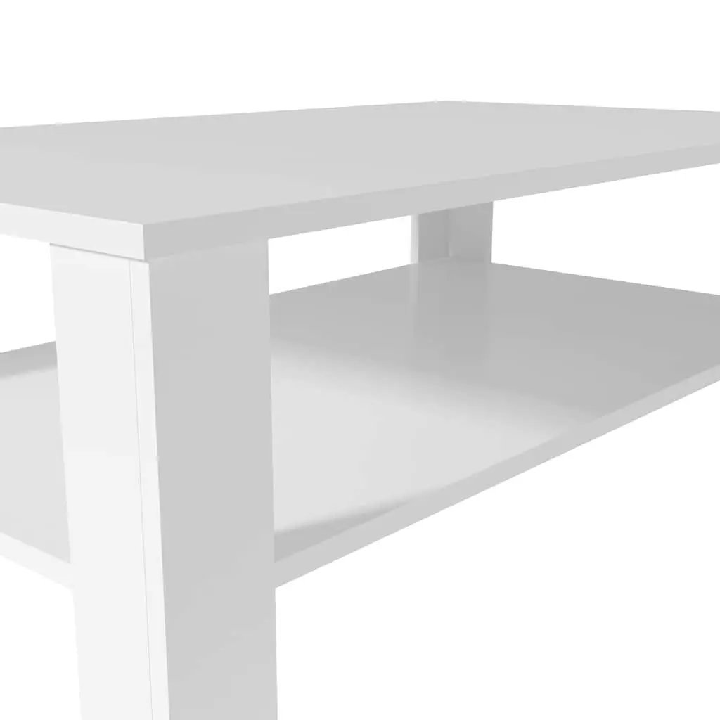 White Coffee Table with Storage Shelf Modern Two-Tier Design Living Room Accent