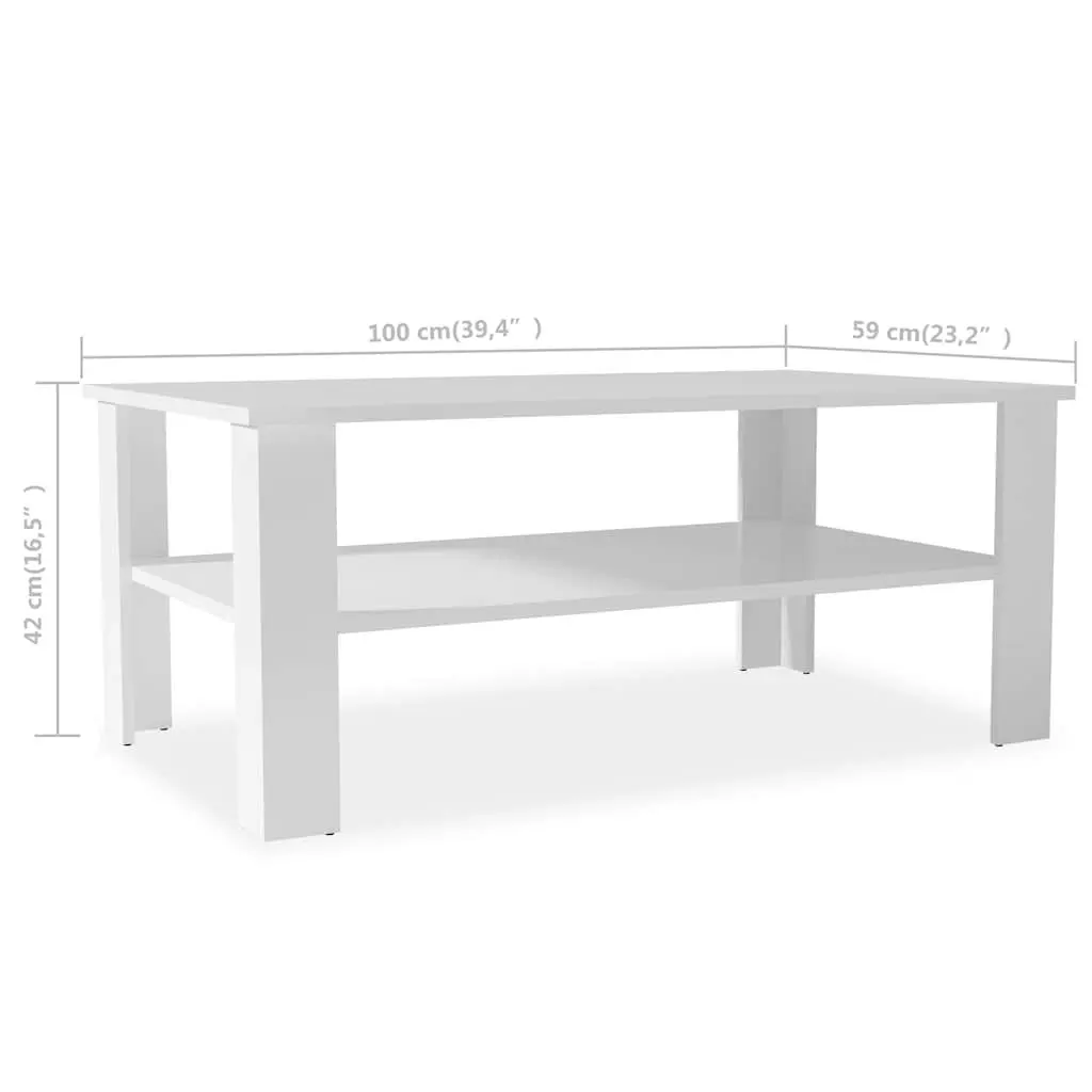 White Coffee Table with Storage Shelf Modern Two-Tier Design Living Room Accent