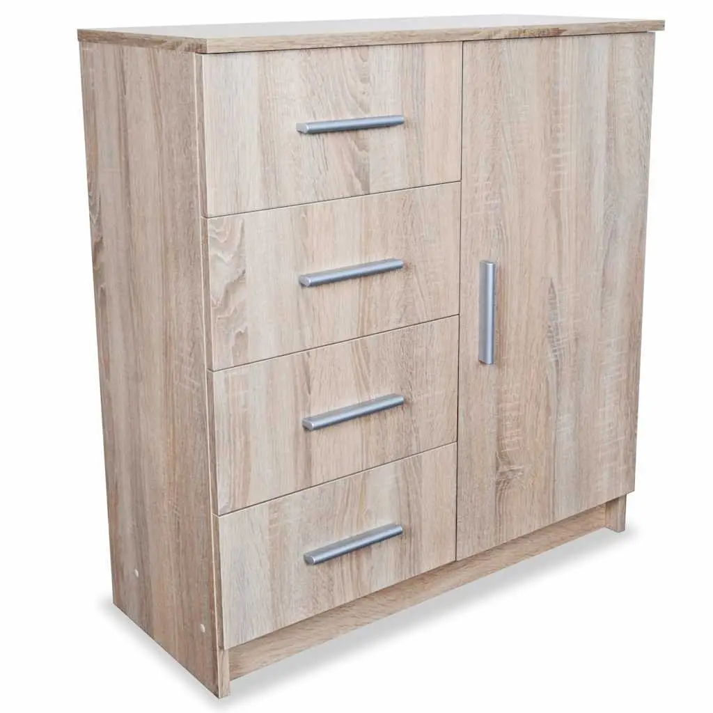 Sideboard Storage Cabinet Engineered Wood 4 Drawers 1 Compartment Brown Oak