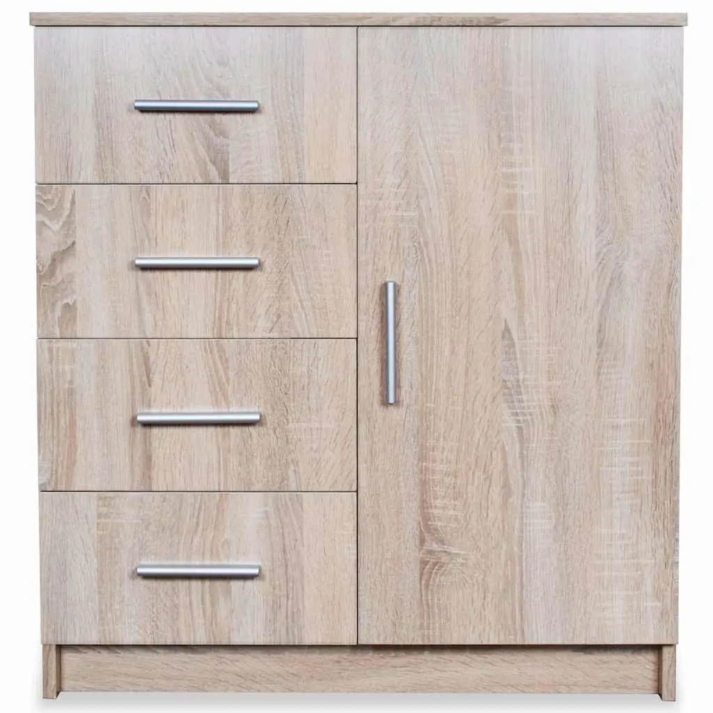 Sideboard Storage Cabinet Engineered Wood 4 Drawers 1 Compartment Brown Oak