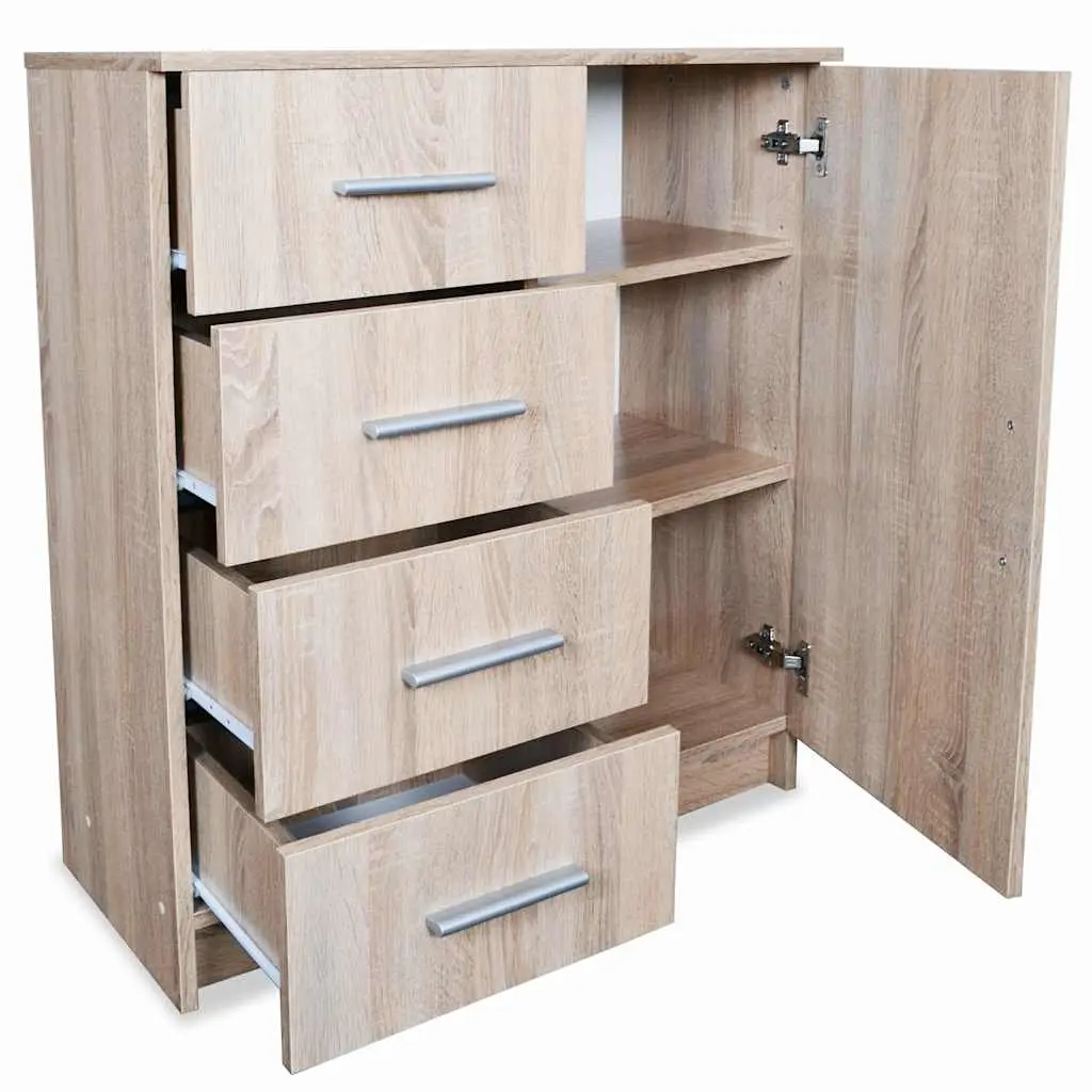 Sideboard Storage Cabinet Engineered Wood 4 Drawers 1 Compartment Brown Oak