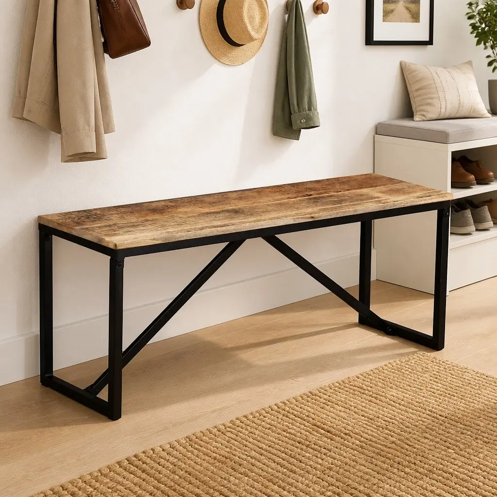 Solid Mango Wood Bench Industrial Entryway Furniture 110 x 35 x 45 cm Brown