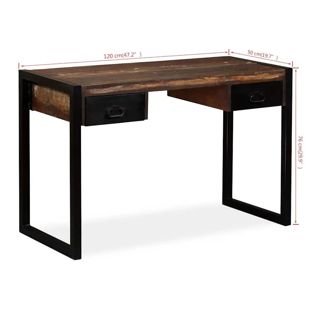 Desk with 2 Drawers Solid Reclaimed Wood Industrial Vintage Home Office