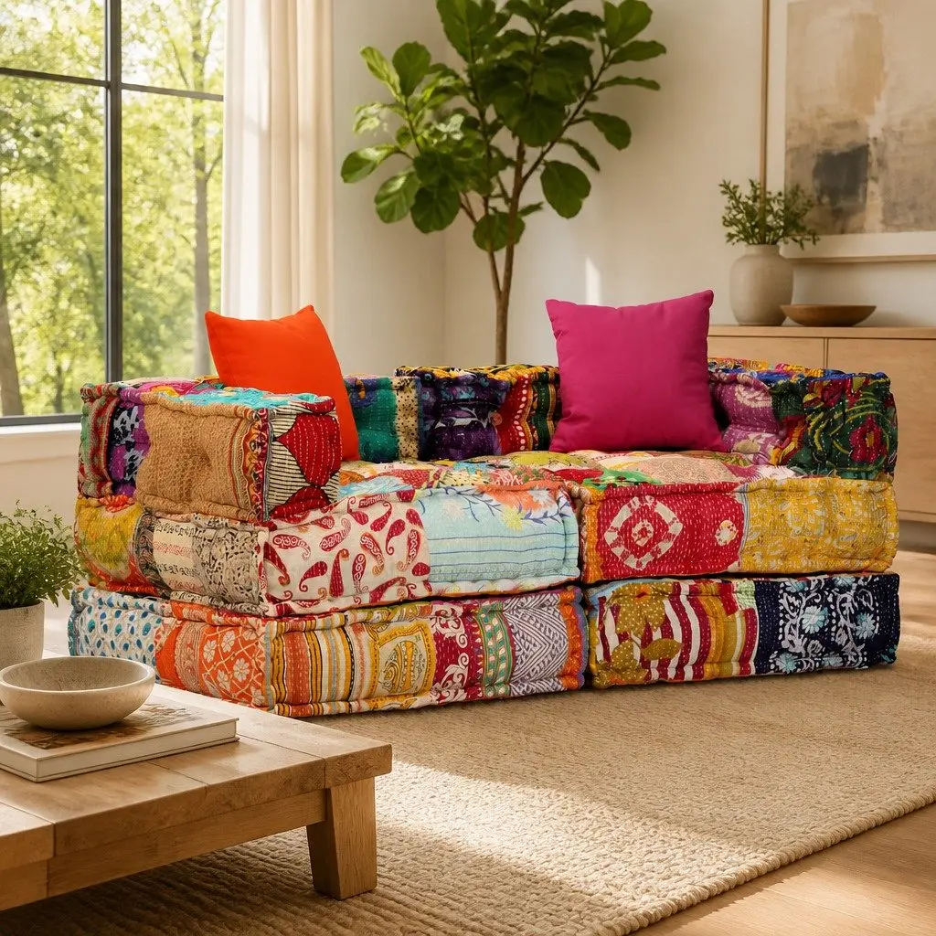 2-Seater Modular Patchwork Pouffe
