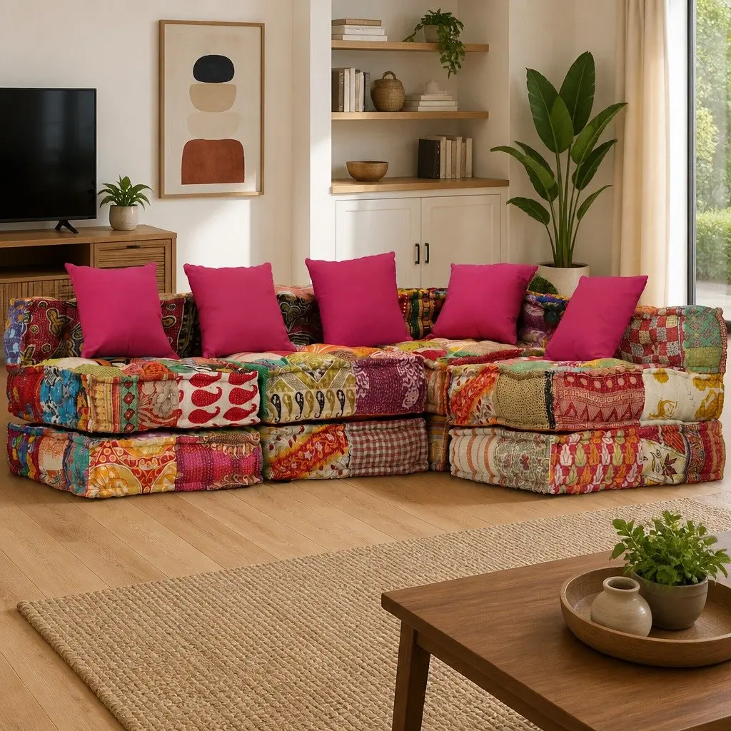 4-Seater Modular Patchwork Pouffe