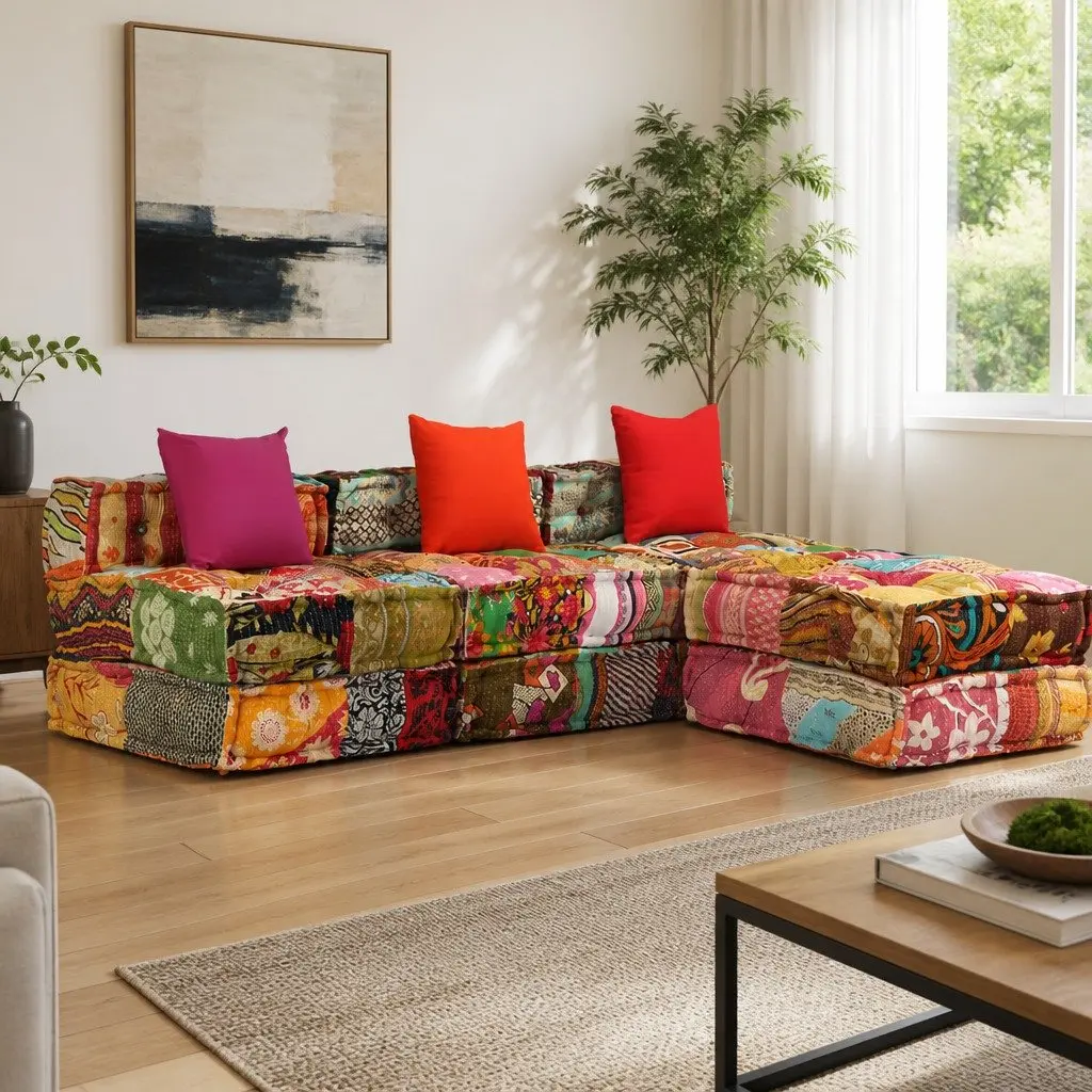 3-Seater Modular Patchwork Pouffe Sofa