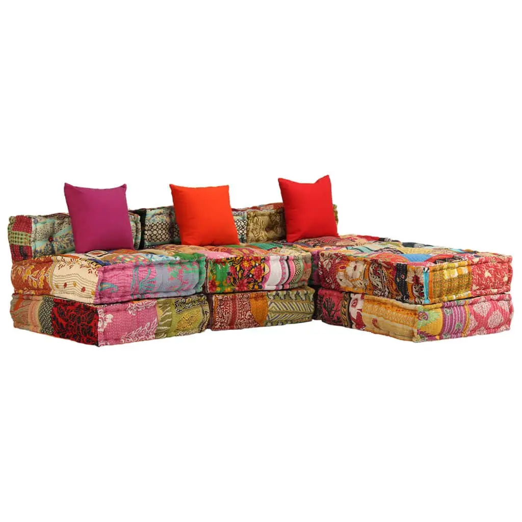 3-Seater Modular Patchwork Pouffe Sofa