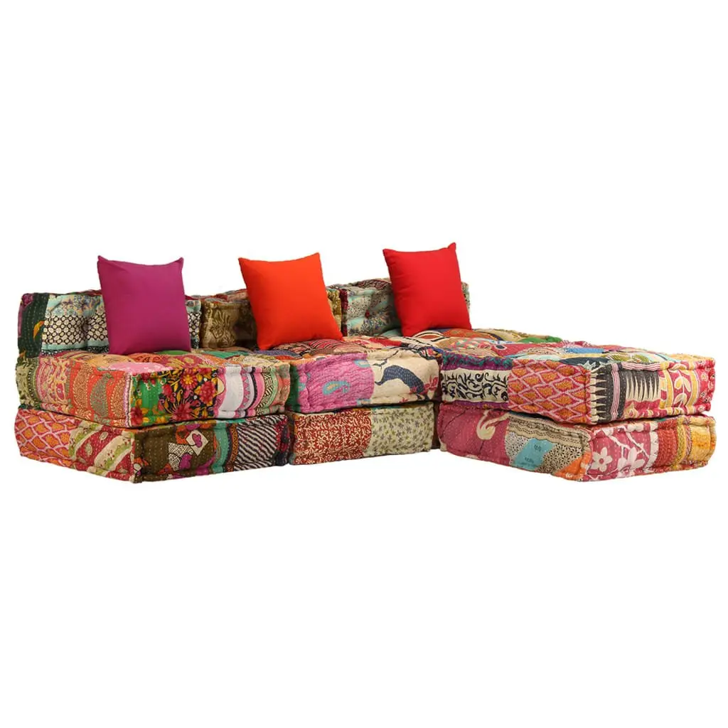 3-Seater Modular Patchwork Pouffe Sofa
