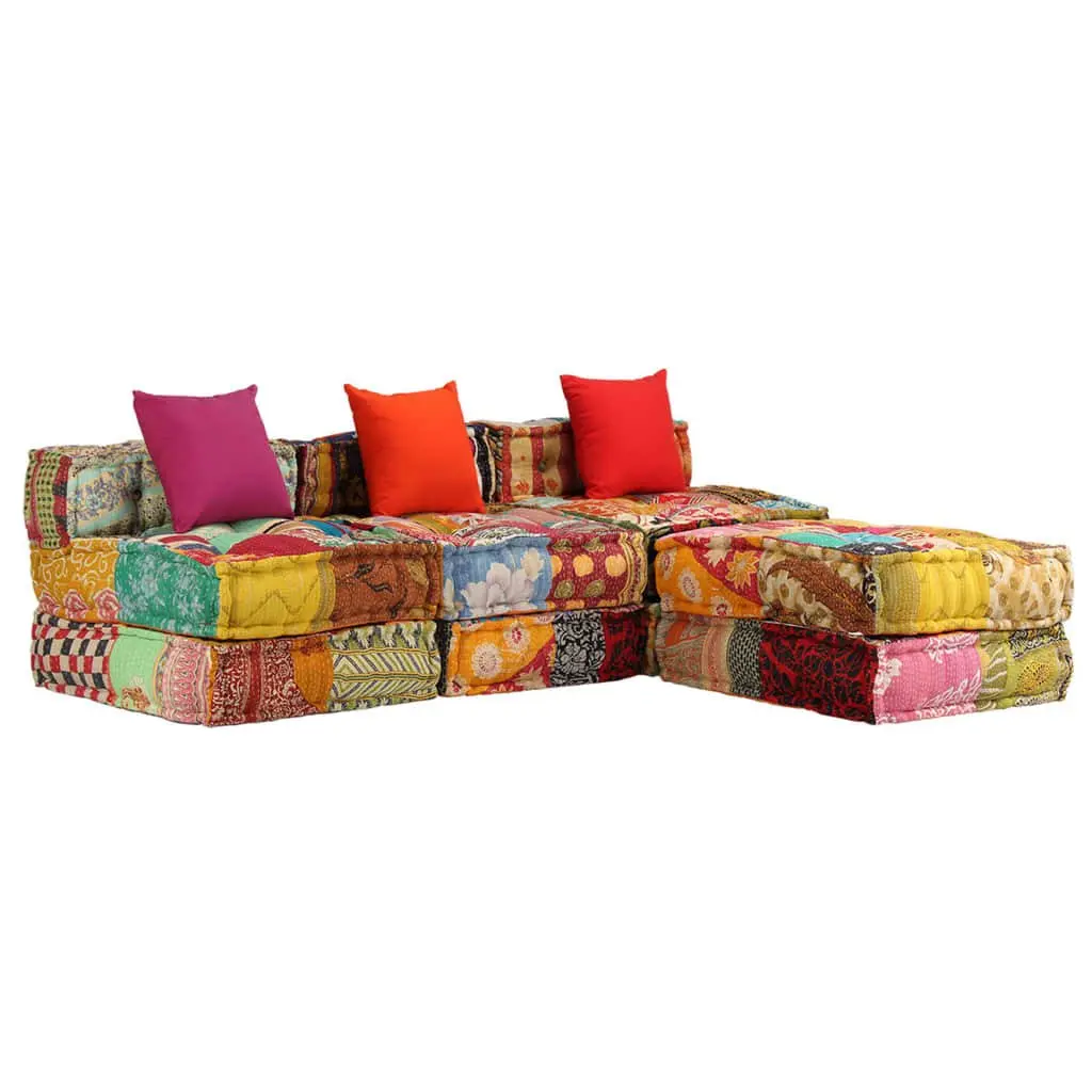 3-Seater Modular Patchwork Pouffe Sofa