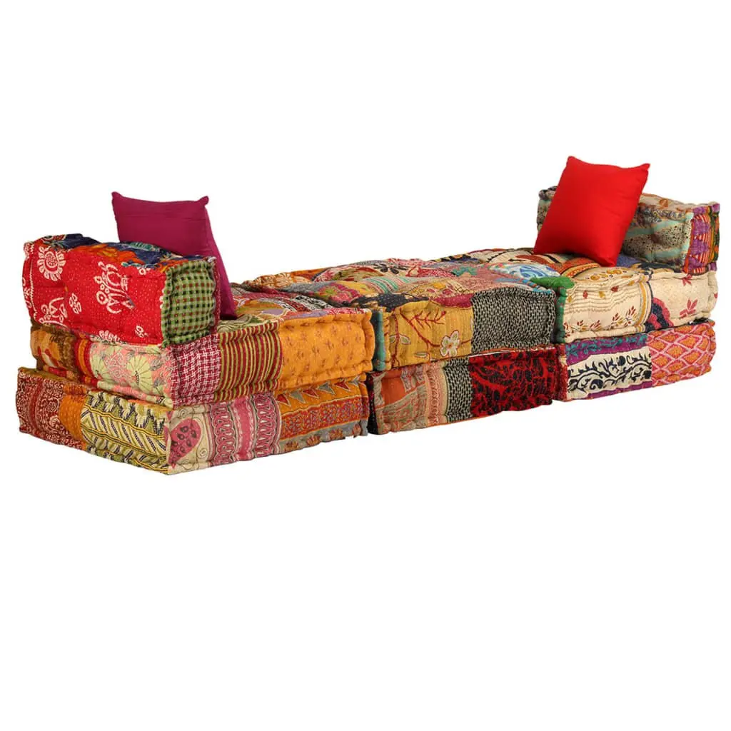 3-Seater Modular Patchwork Pouffe Sofa
