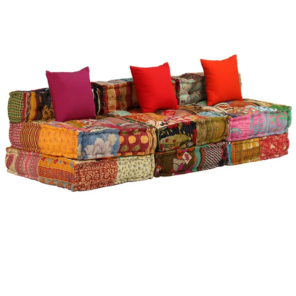 3-Seater Modular Patchwork Pouffe Sofa