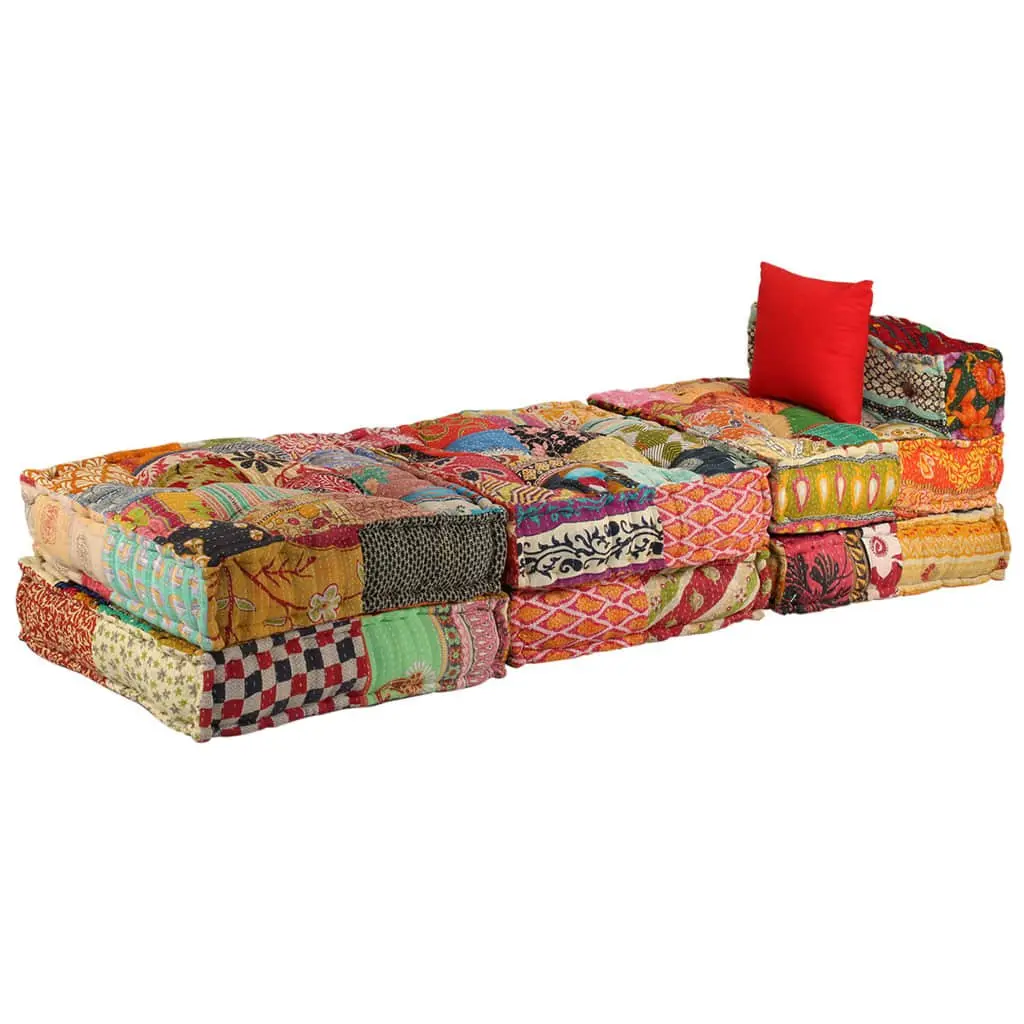 3-Seater Modular Patchwork Pouffe Sofa