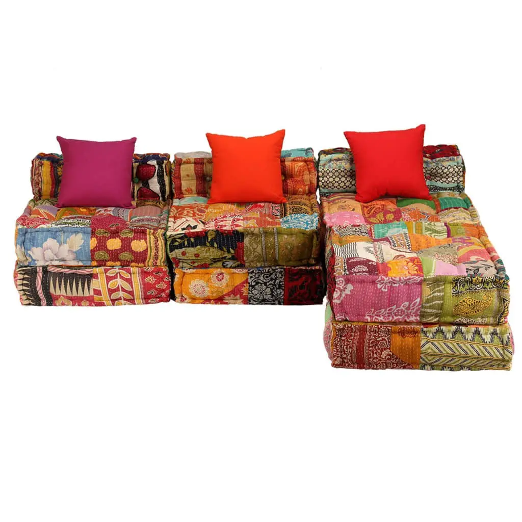 3-Seater Modular Patchwork Pouffe Sofa