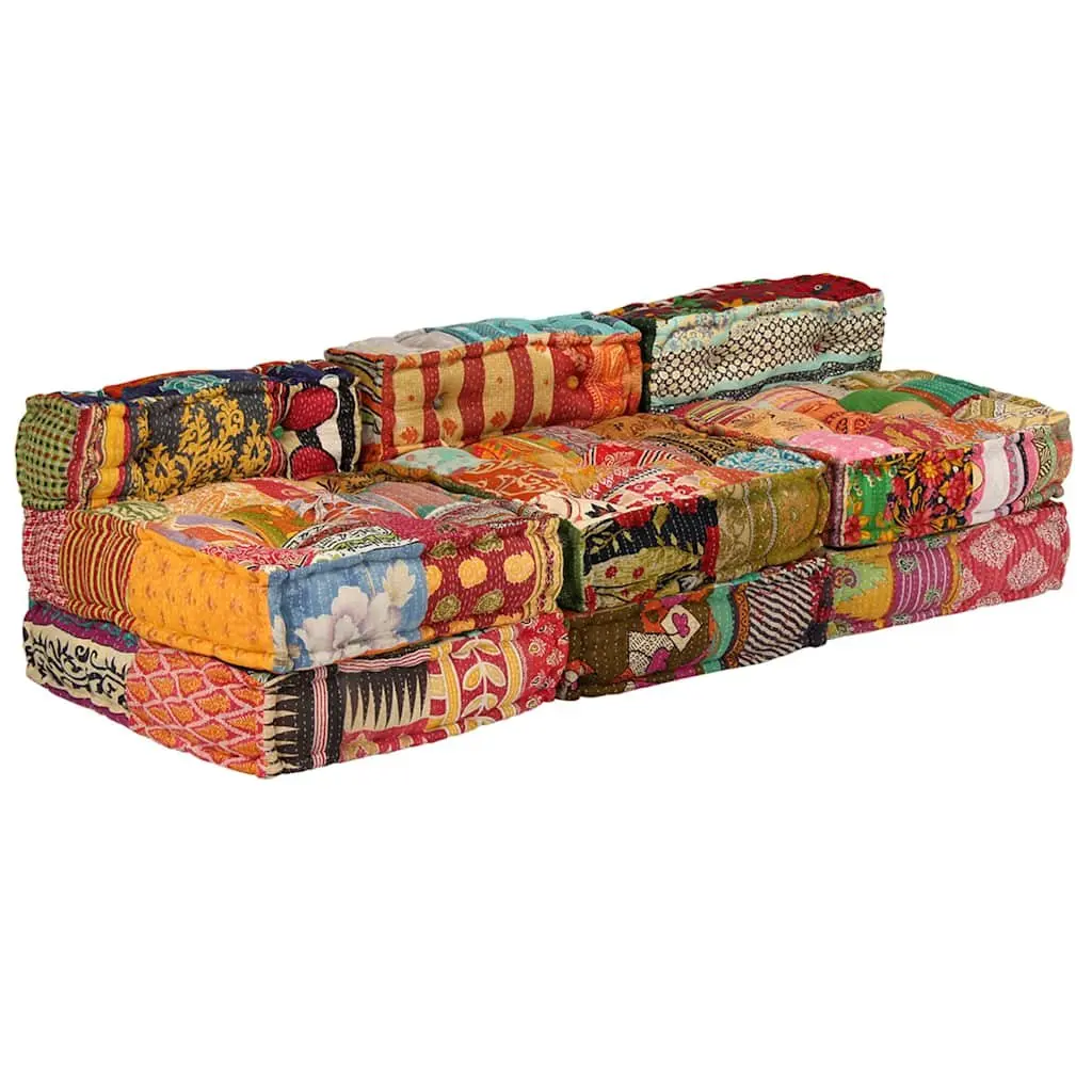 3-Seater Modular Patchwork Pouffe Sofa