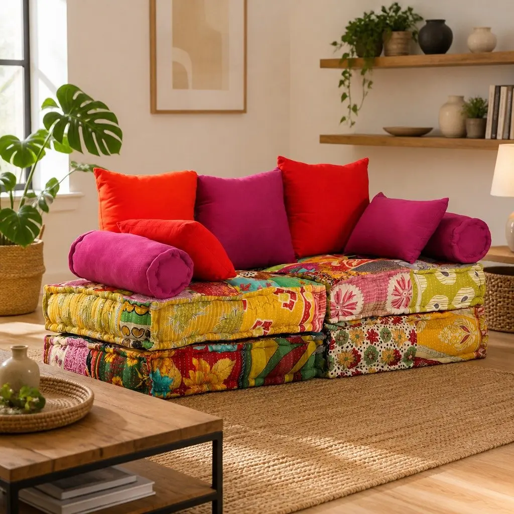 2-Seater Modular Pouffe Sofa Bed