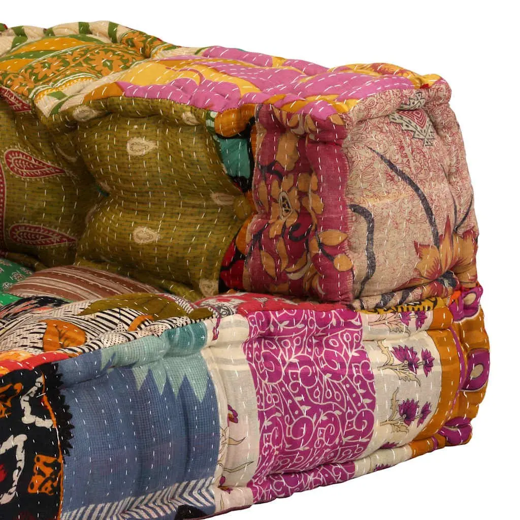 2-Seater Modular Pouffe Patchwork Fabric Multicolour Living Room Sofa Seat
