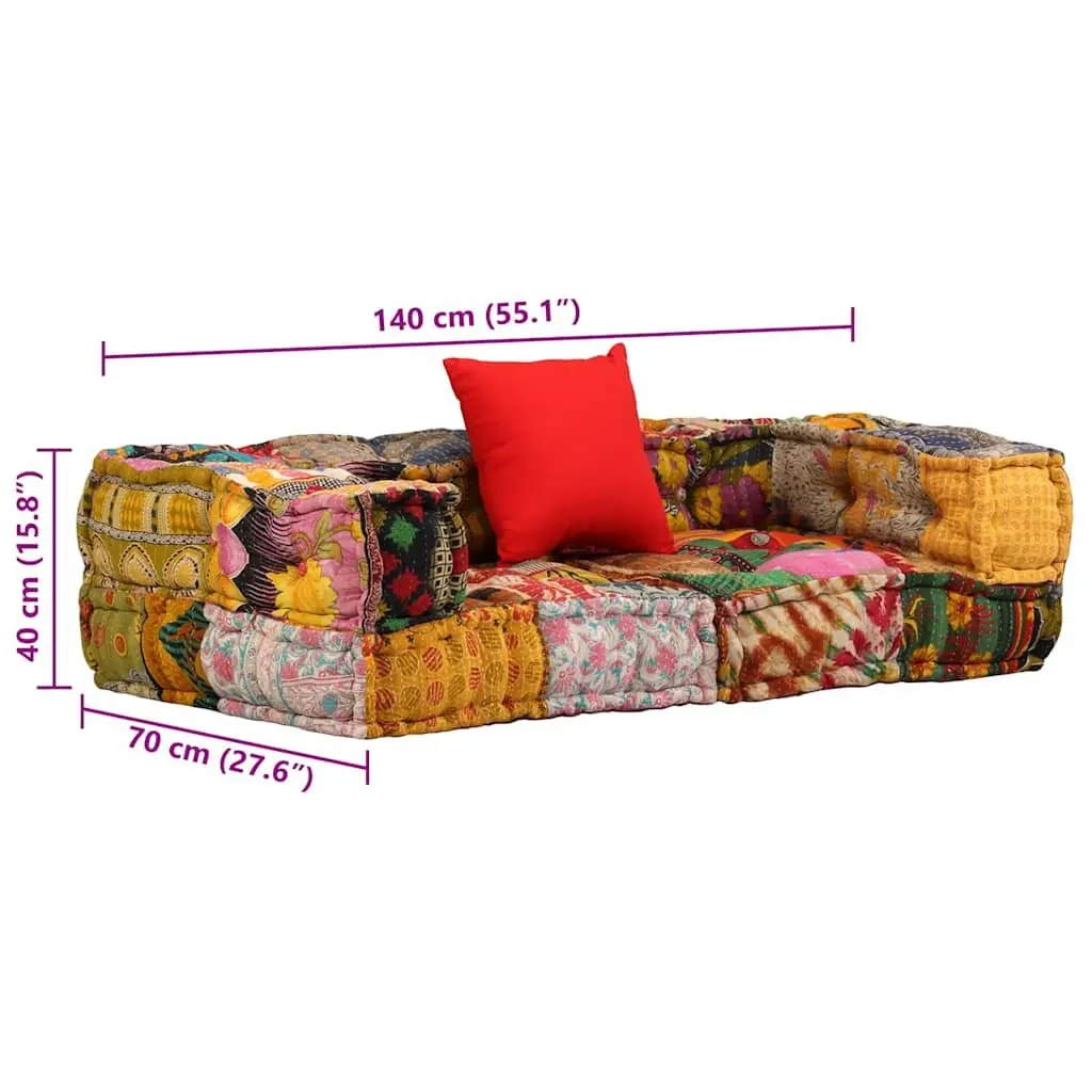 2-Seater Modular Pouffe Patchwork Fabric Multicolour Living Room Sofa Seat